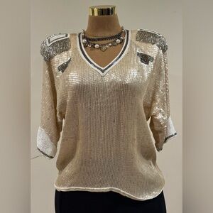 St. Martin Concetta Rafanello Rare Vintage 1985 Multi Color Sequencer Top Sz M/L